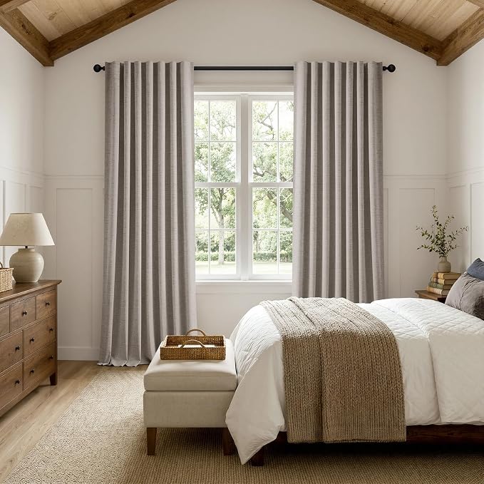 MIULEE 100% Blackout Linen Curtains for Bedroom,Greige Solid Luxury Decor Thermal Insulation Room Darkening Drapes for Living Room Back Tab Rod Pocket 42 x 108 Inches, 2 Panels