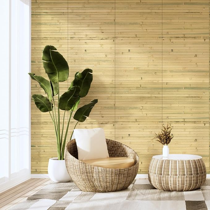 Art3d Natural Bamboo Wall Panel for Interior Wall Decor, Renewable Pole Wrap Wainscoting Paneling for Wall Ceiling Furniture Cabinet Office, 12 x 96 Inch - Natural, 1-Pack