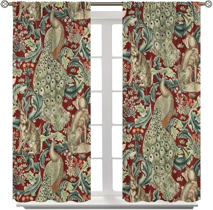 Vintage William Morris Wildlife Blackout Window Curtains, Rustic Boho Animal Plant Window Drapes, for Living Room Bedroom 42(W)*84(L) 2 Panels