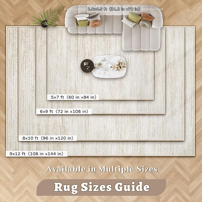 Area Rug 6x9 Living Room Rugs: Washable Modern Rug Non-Slip Soft Rugs Stain Resistant Printed Rug Indoor Carpet for Bedroom Kitchen Dining Room Nursery Home(Beige, 6'x9')