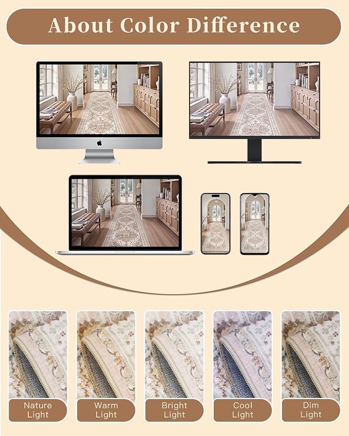 Madane Washable Runner Rugs 2x12 Long for Hallway Kitchen Soft, Pink | Non-Slip Vintage Printed 12ft Rug Runners with Rubber Backing, Low-Pile Floor Carpet Laundry Room Entryway, Corridor
