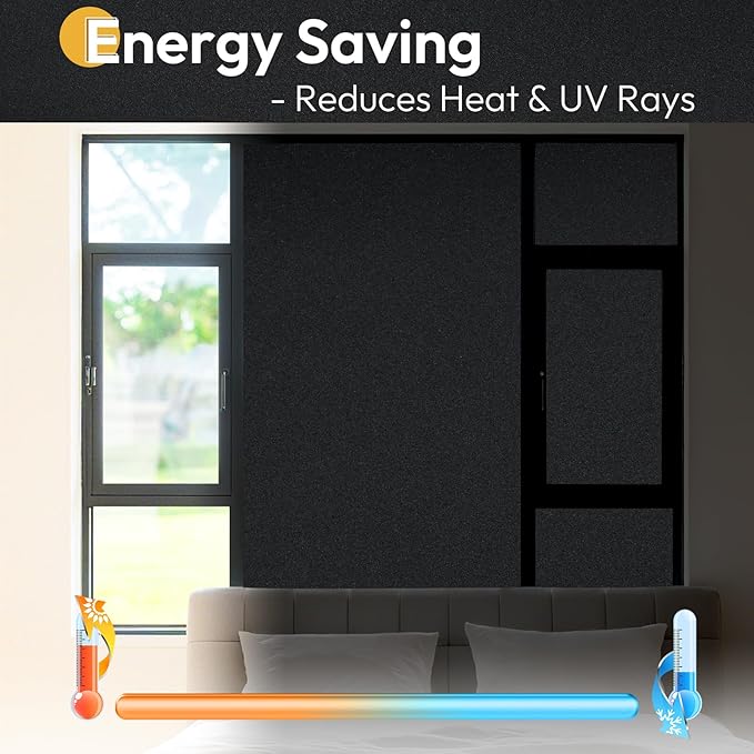 rabbitgoo Blackout Window Film 100% Light Blocking, Static Cling No Glue Easy Install, Removable Room Darkening Window Cover for Daytime Sleep, Bedroom, Nursery, Home Theater, 17.5" x 157.4"
