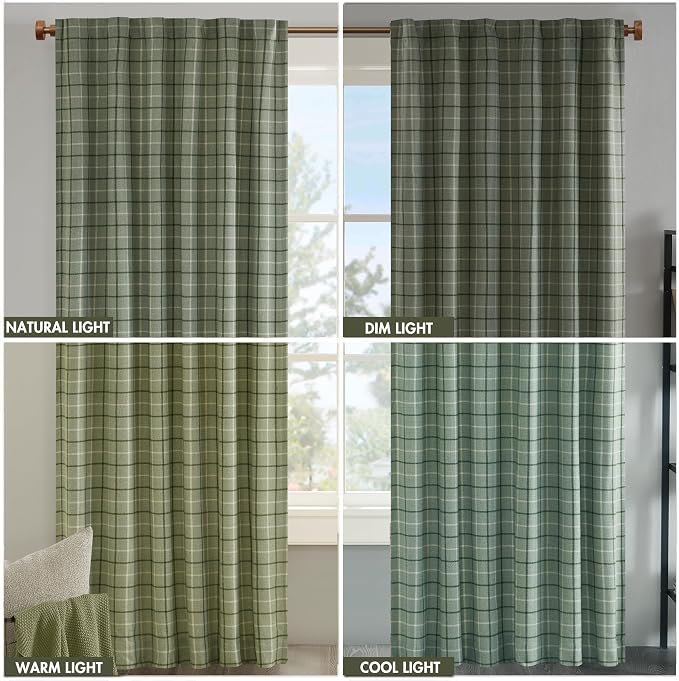 Madison Park Anaheim Cabin Plaid Curtain Window, Thermal Insulated Fleece Lining, Living Room Decor Room Darkening Drape for Bedroom, 1-Single Panel Pack, 50" x 84" Rod Pocket, Green (Pack of 4)