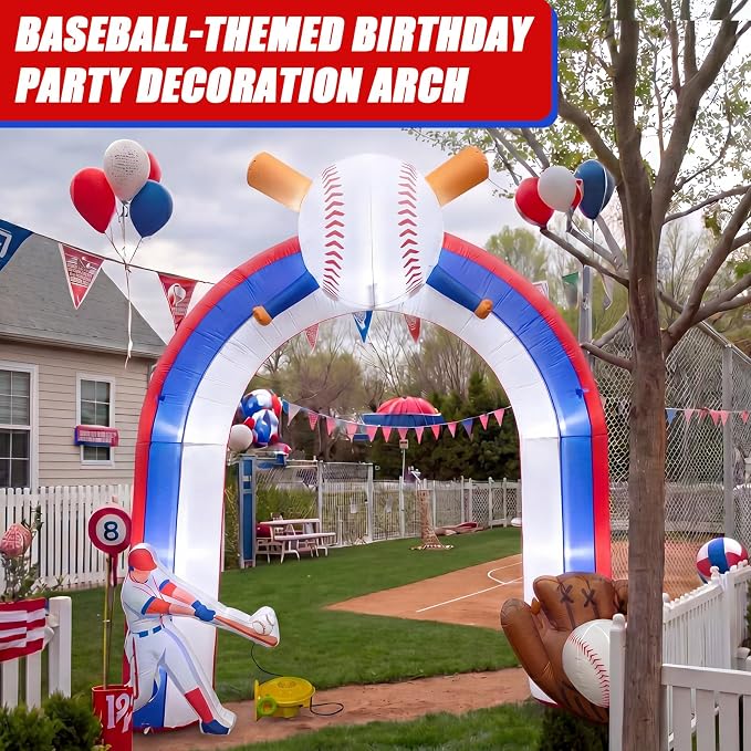 Shappy 9 ft Baseball Inflatables Arch Party Decoration Giant Blow up Archway with LED Light for Baseball Sports Theme Senior Night Birthday Party Stadium Yard Outdoor Lawn Photos Backdrop Decor