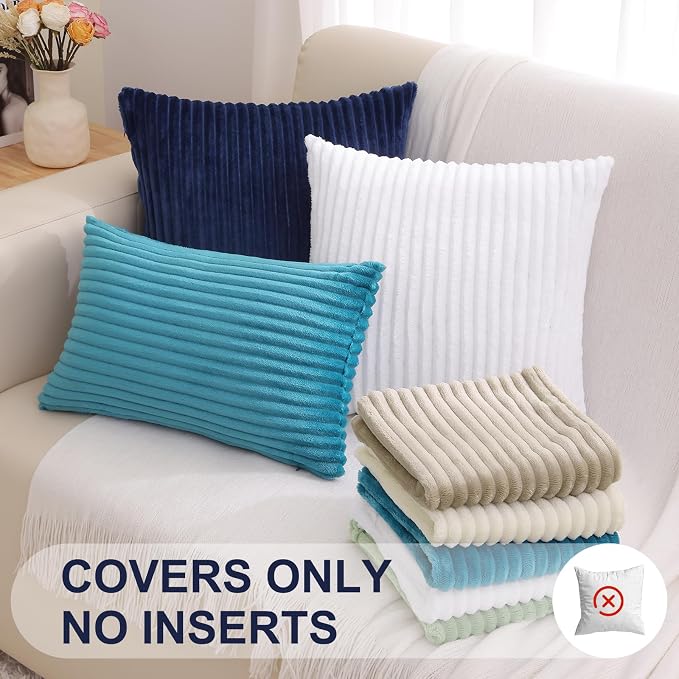 Simmore Decorative Fall Throw Pillow Covers 16x16 Set of 2, Soft Natural Plush Flannel Double-Sided Fluffy Couch Pillow Covers for Sofa Living Room, Navy Blue