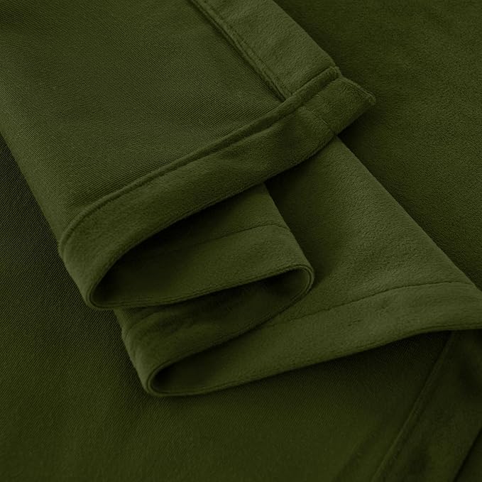YoungsTex 96 Inches Long Olive Green Velvet Curtains 2 Panels, Grommet Blackout Drapes Room Darkening for Bedroom Living Room Privacy Protection, 52 X 96 Inch