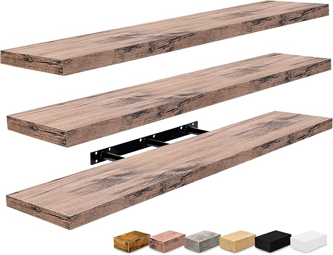 Sorbus Floating Shelves for Wall - 48 Inch Long Bathroom Shelves, Wall Decor for Bedroom, Kitchen, Living Room & Book Storage - Mounted Floating Shelf with Invisible Brackets (Mahogany, 3 Pack)