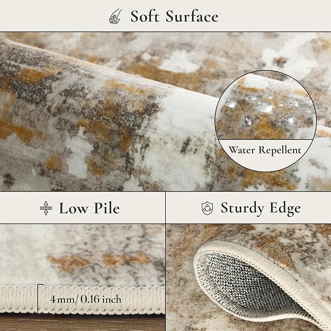 GENIMO Washable Rugs 2'6"x6 Runner Rugs for Hallway Kitchen, Modern Lightweight Rug Ultra Soft Indoor Runner Rugs for Entryway, Low Pile Carpet with Non Slip Backing, Grey Brown Beige