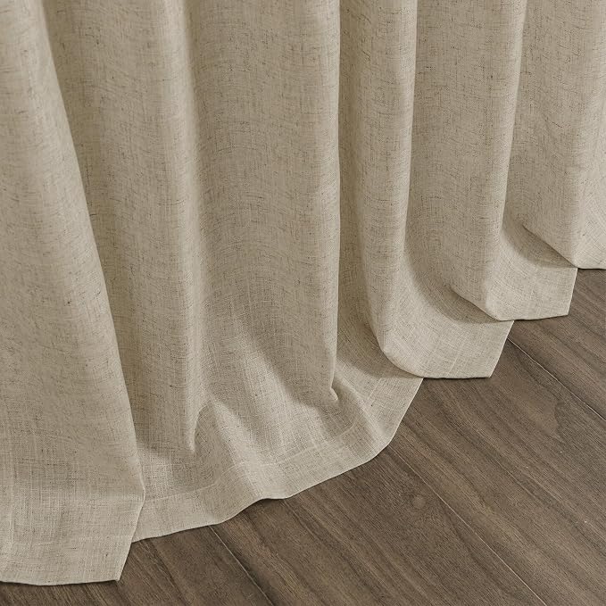 Eggshell Beige Linen Curtains for Living Room 126 Inches Long Light Filtering Semi Sheer Curtain Back Tab Rustic Farmhouse Decor Drapes Floor to Ceiling High Window for Bedroom 52x126, 2 Panels