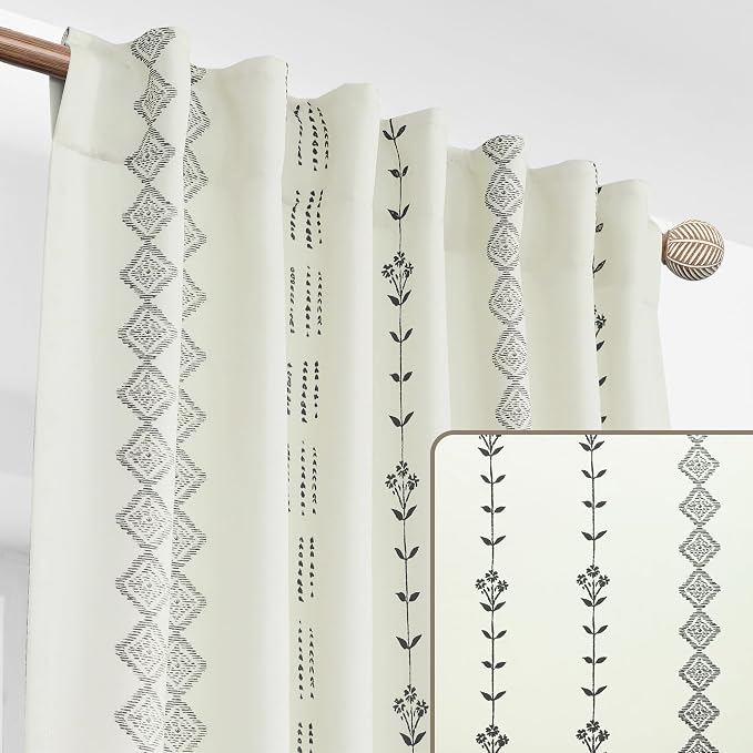 Lino Rosa Boho Bathroom Curtains Window, Short Privacy Striped Pattern Curtains 45 Inch Length 2 Panel Sets