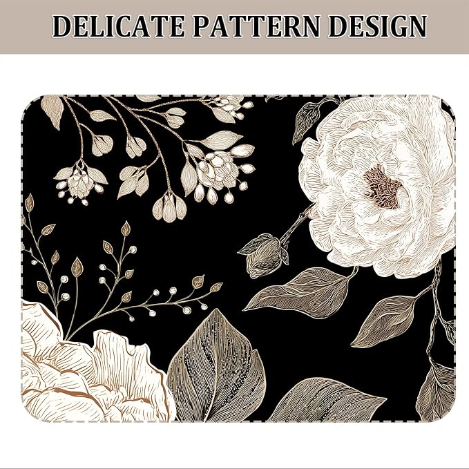 Black and Gold Blackout Curtain, Boho Floral Aesthetic Art Curtains, Dark Vintage Flowers Grommet Drapes 2 Panels, Farmhouse Bedroom Living Room Decor 52X84 Inch