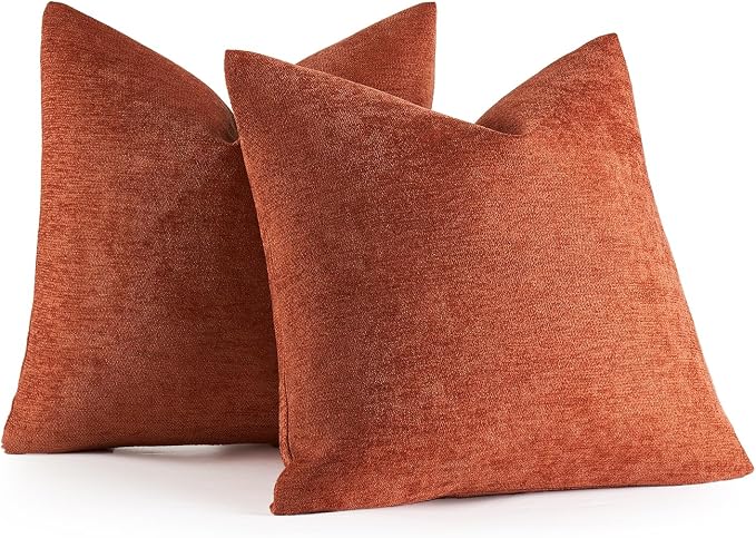 MIULEE Pack of 2 Rust Decorative Fall Pillow Covers 18x18 Inch | Soft Chenille Couch Autumn Throw Pillows Farmhouse Cushion Covers for Home Decor Sofa Bedroom Living Room
