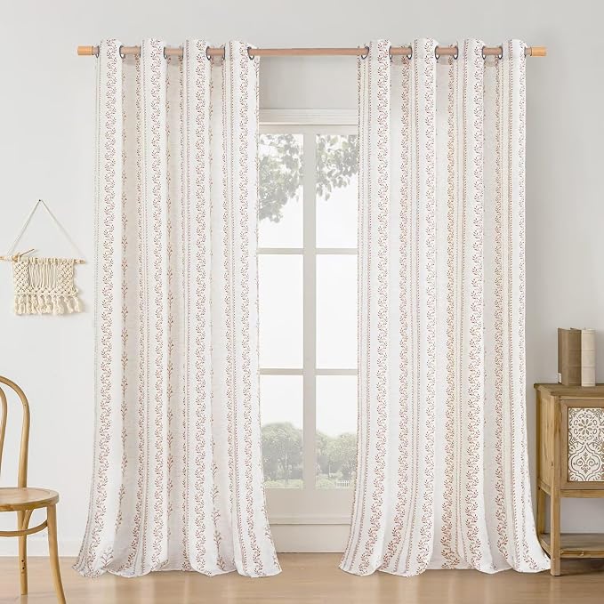 BGment Terracotta Boho Curtains Leaf Floral Print Cottage Core Botanical Curtains for Living Room Light Filtering Curtain 96 Inch Long for Farmhouse Rustic, Each 52 Inch Wide, 2 Panels Set