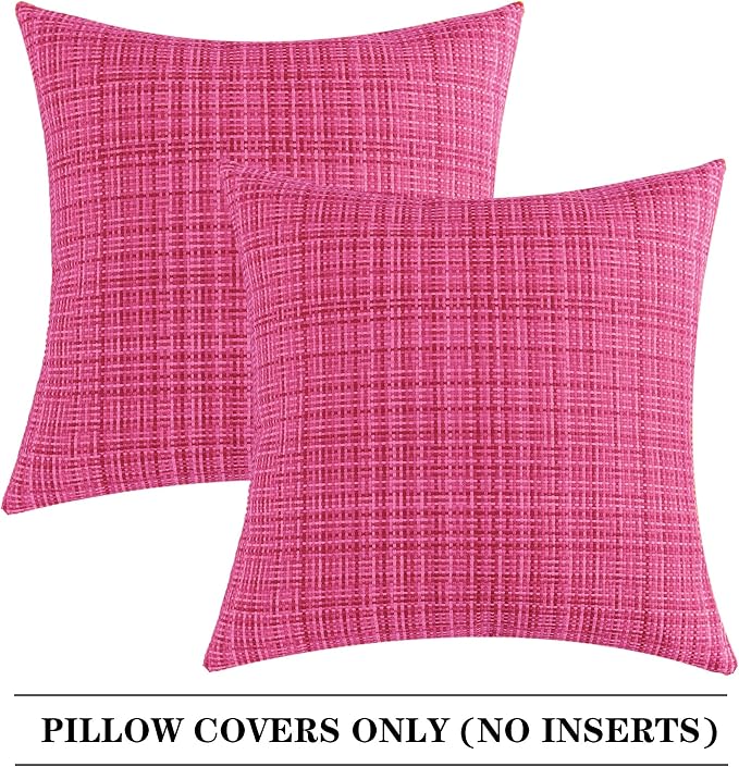 Kevin Textile Pack of 2 Decorative Outdoor Waterproof Throw Pillow Covers Lumbar Pillowcases Modern Cushion Cases for Patio Couch Bench 22 x 22 Inch Hot Pink