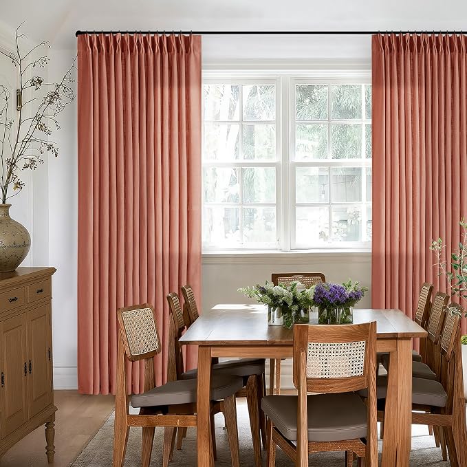Extra Long Terracotta Linen Curtains 120 Inches Long Red Clay Farmhouse Rustic Curtain Light Filtering Semi Sheer Back Tab Pinch Pleat Curtain for Tall Ceiling Living Room 2 Panels Autumn Fall Decor