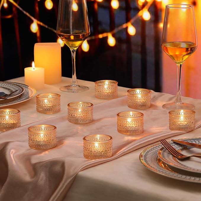 NITIME 4PCS Gold Votive Candle Holder, Tealight Candle Holders for Table Centerpiece, Gold Glass Candle Holder for Wedding, Home and Party Decor