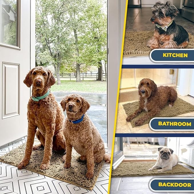 Muddy Mat® | Super Water Absorbent Door Mat Indoor, Microfiber Quick Dry Chenille Entryway Rug, Slip Resistant Front Door Mat, Indoor Mats for Entryway, Machine Washable Pet Rug, Beige 36"x60"