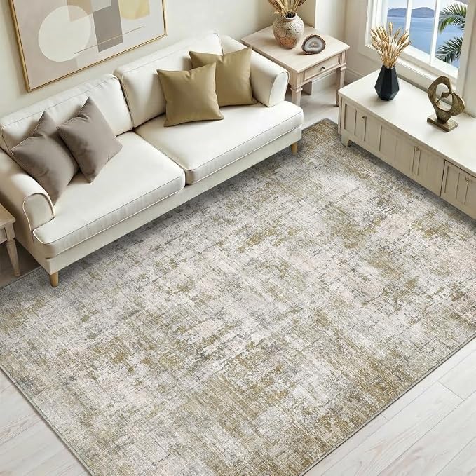 5x7 Area Rugs Washable Living Room Rug-No Slip Soft Carpets Modern Abstract Indoor Floor Stain Resistant Carpet for Bedroom Dining Room Farmhouse Nursery Home Office Tan