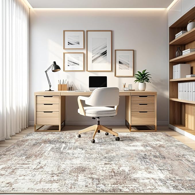6x8 Area Rug Living Room: Machine Washable Large Abstract Modern Soft Rugs Stain Resistant Indoor Floor Non Slip Accent Carpet for Bedroom Nursery Playroom Office Dining Room Dorm Home House- Brown