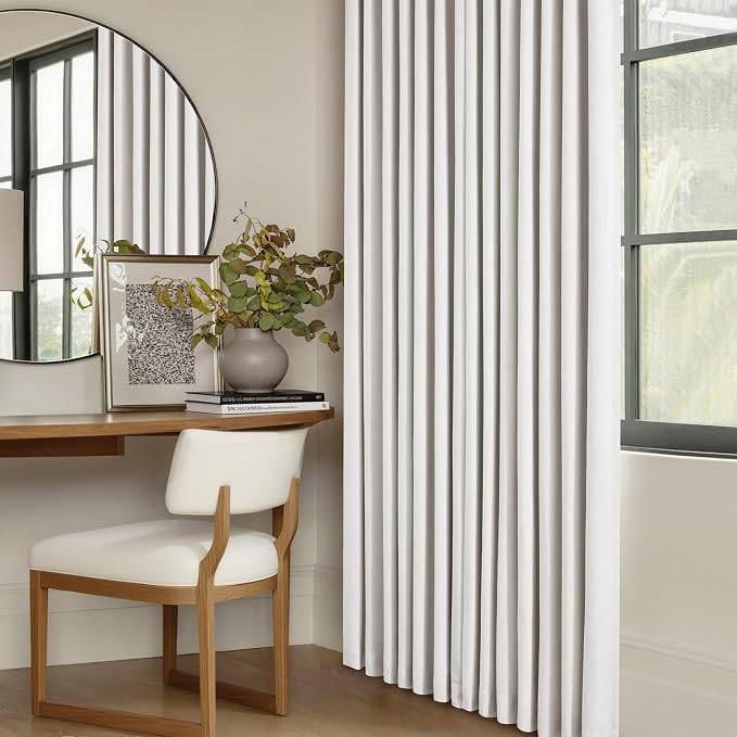 Extra Wide Blackout Linen Curtains 84 Inch Length 60 Inch Wide for Living Room Pinch Pleated Back Tab Farmhouse Bedroom Thermal 100% Black Out Window Drapes Energy Efficient 60x84 Beige White 1 Panel