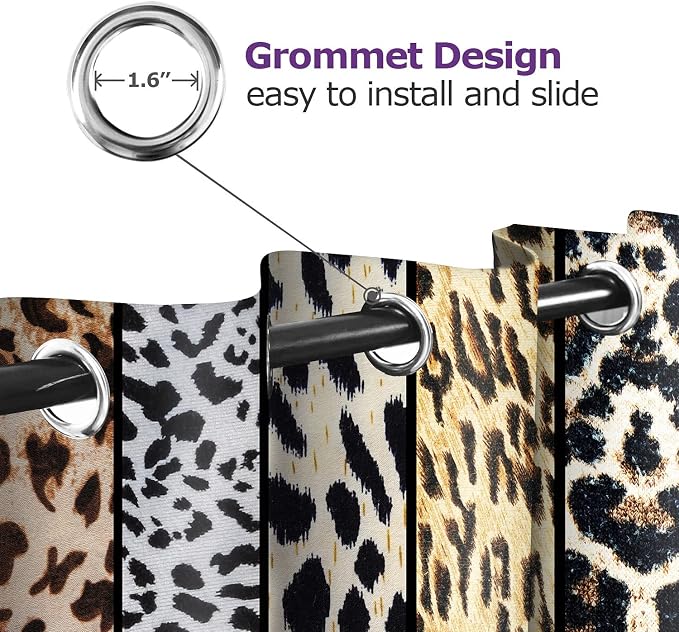 Wild Animals Print Curtain, Multiple Skins Room Darkening Thermal Insulated Blackout Grommets Window Drapes for Living, Dining, Bedroom, 52"x 63", 2 Panels, CLLSSP1043