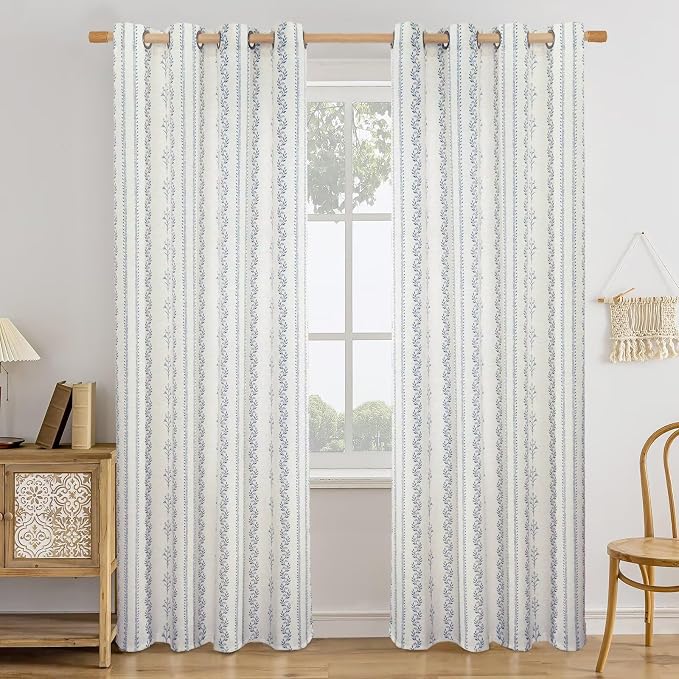 BGment Navy Blue Vintage Floral French Country Curtains 84 Inch Length for Living Room Boho Print Light Filtering Window Curtains & Drapes for Farmhouse Rustic, Each 52 Inch Wide, 2 Panels Set