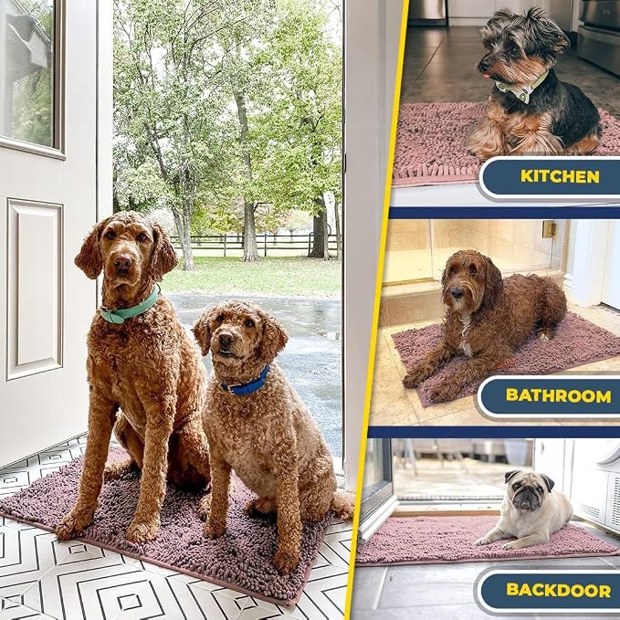 Muddy Mat® | Super Water Absorbent Door Mat Indoor, Microfiber Quick Dry Chenille Entryway Rug, Slip Resistant Front Door Mat, Indoor Mats for Entryway, Machine Washable Pet Rug, Blush Pink 24" x 72"