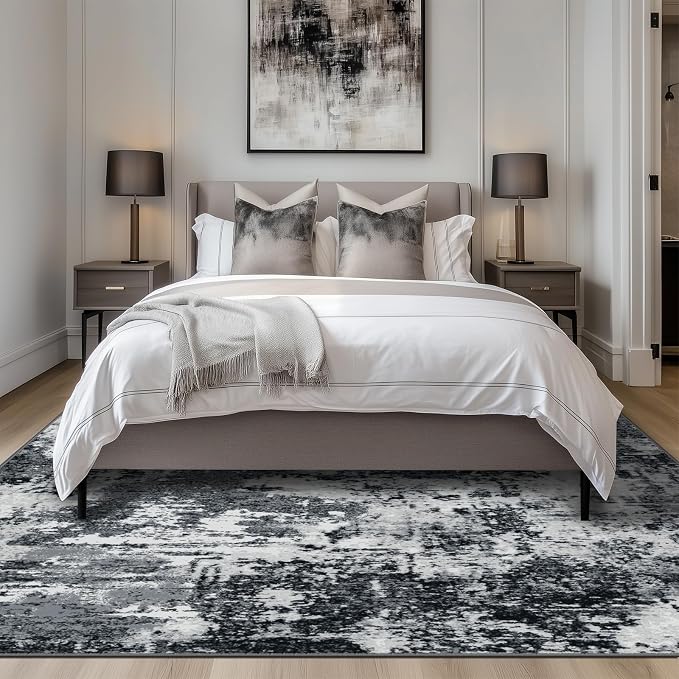 RELEANY Washable Area Rugs7'x9' Non-Slip Modern Abstract Soft for Living Room Entryway Bedroom Kitchen, Print Pattern, Black Navy Blue Gray