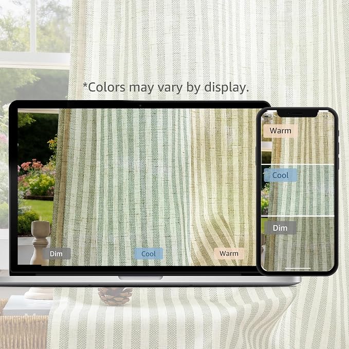 jinchan Linen Curtains 84 Inch Sage Green Stripe on Beige Back Tab 2 Panels | Curtains For Living Room Bedroom,Ticking Stripe, Farmhouse Cottage Core Rustic,Rod Pocket Window Treatment,Light Filtering