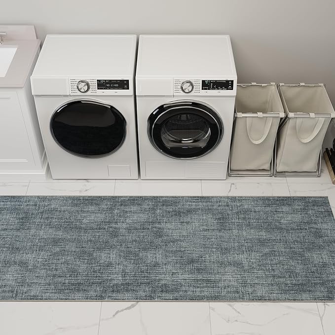 Ottomanson Aisle Runner Rug 1'10.5" x 28' – Soft Non-Slip Rug, Low Pile Carpet for Hallways, Events, Churches & Extra-Long Indoor Spaces, Solid Greyish Blue