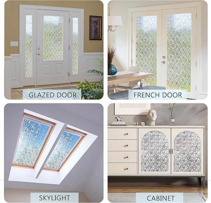 KESPEN Frosted Glass Window Privacy Film, Decorative Frost Window Clings for Home and Office, 97% UV Blocking Window Stickers, Rainbow Film Door Covering Hexagonal Pattern, 17.5 Inch X 6.5Feet