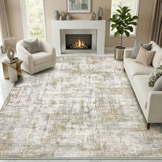 6x9 Area Rugs Washable Living Room Rug-No Slip Soft Carpets Modern Abstract Indoor Floor Stain Resistant Carpet for Bedroom Dining Room Farmhouse Nursery Home Office Tan