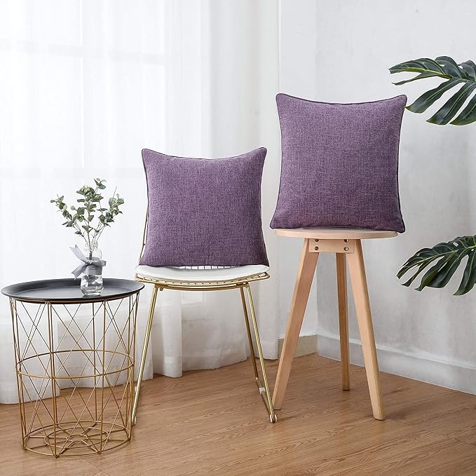 HPUK Linen Throw Pillow Covers Pack of 2, 20x20 Inch Accent Cushion Covers for Living Room, Bedroom, Decorative Solid Color Pillow Covers for Couch, Sofa, Chair, Lavender Mist