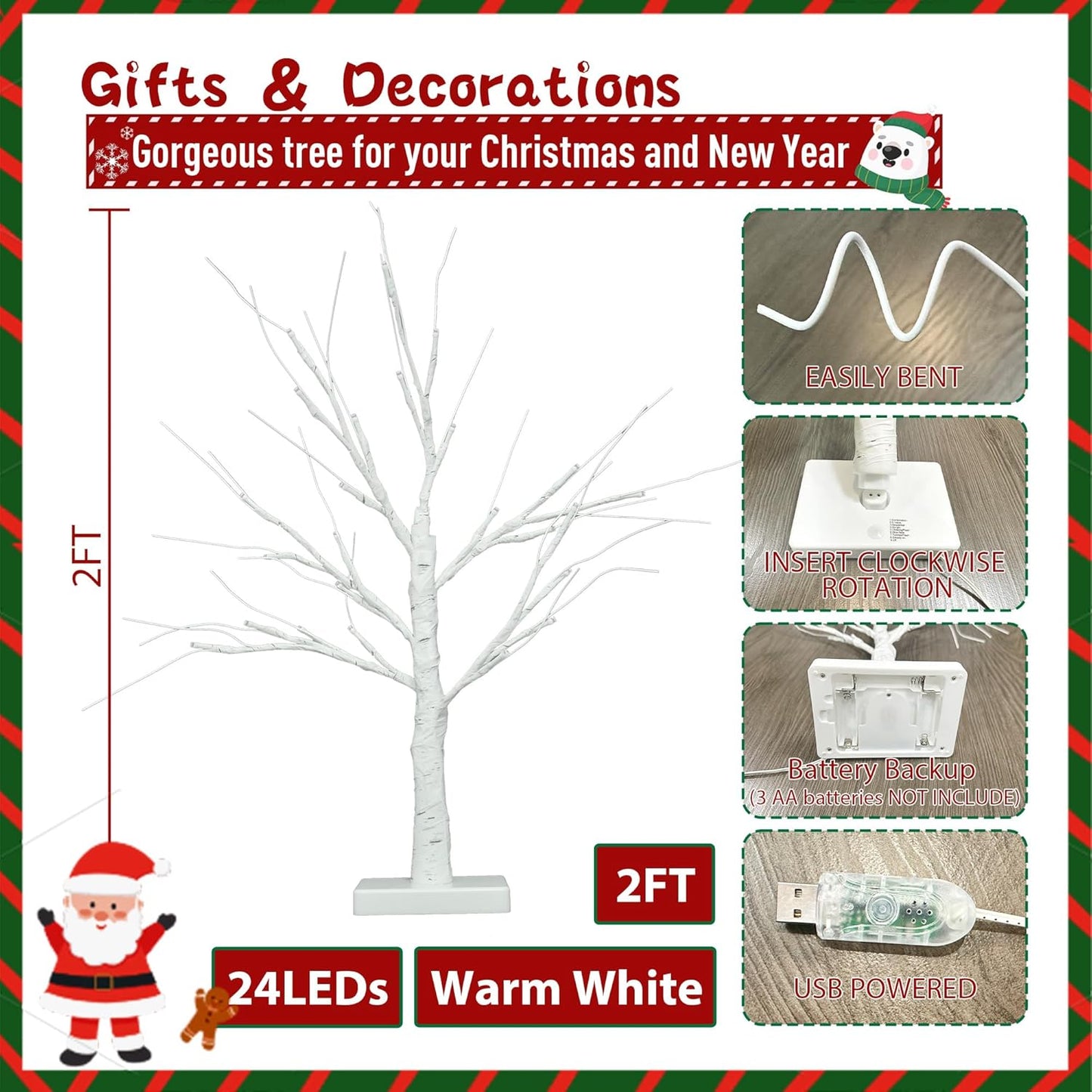 Smart Christmas Decorations Indoor, 2 FT Birch Tree with LED Lights, App Control, 18 Modes, Fairy Light Spirit Tree for Christmas Decor, Warm White Lighted Birch Trees for Home Decor Music Sync 2 Pack