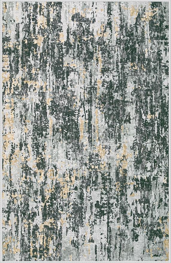 Area Rugs 9x12 Living Room: Washable Rug Modern Abstract Large Rugs Soft Non Slip Neutral Rug Stain Resistant Indoor Carpet for Bedroom Kitchen Dining Room Home Office Rugs(Black Grey Gold,9'x12')