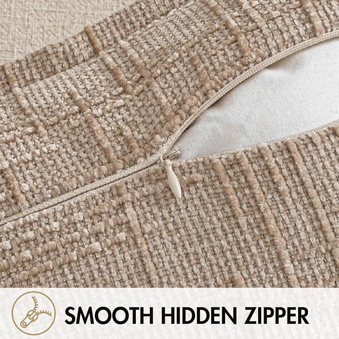 MIULEE Slubby Textured Decorative Throw Pillow Covers 20x20 Inch Set of 2 Boho Farmhouse Soft Cozy Chenille Pillows Cushion Cases Modern Neutral Home Decor for Couch Sofa Bed Living Room, Oatmeal