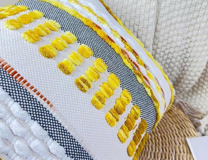 NUYECY Chenille and Cotton Long Pillow for Bed, Striped Textured Boho Lumbar Throw Pillow Cover 14x36, Neutral Accent Decorative Extra Long Body Pillow Case for Couch, Sofa, Bedroom, Yellow
