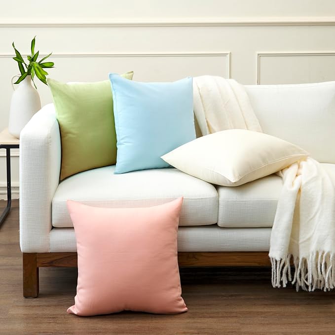 Encasa XO Throw Pillow Covers 18x18 in Set of 2 Sage Green | No Inserts | Cotton Pillow Covers for Living Room, Bed, Sofa, Couch | Decorative Cushion Covers with Improved Zipper