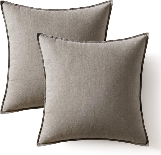 MIULEE Pack of 2 Decorative Linen Pillow Covers 24x24 Inch Light Grey | Boho Farmhouse Modern Soft Accent Euro Shams Throw Pillows for Bed Neutral Cushion Covers Sofa Couch Living Room Home Decor