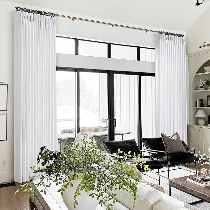 Pinch Pleated White Linen Curtains 72 inches Long for Bedroom 2 Panels Light Filtering Semi Sheer White Pinch Pleat Curtain 72 Length Modern Coastal Decor Off White Cotton Textured Window Drapes