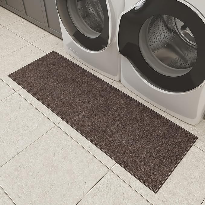 Ottomanson 20" x 59" Ultra-Thin Hallway Runner Rug - Durable Non-Slip Carpet for High-Traffic Areas - Fits Under Doors for Seamless Entry - Ideal for Kitchen, Entryway, Bedroom & Living Room, Brown