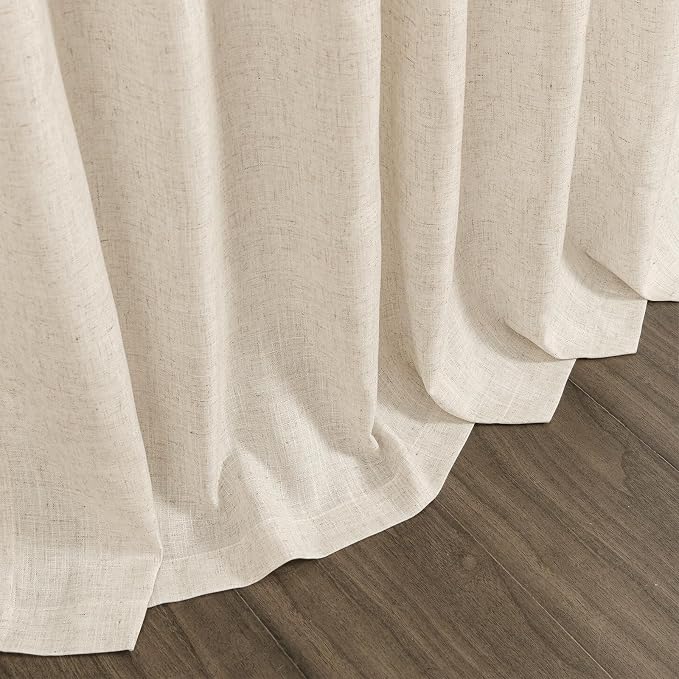 Linen Curtains for Living Room 80 Inches Long Modern Farmhouse Decor Light Filtering Semi Sheer Curtain Back Tab Neutral Luxury Rustic Burlap Coastal Drapes for Bedroom Office 52x80, 2 Panels