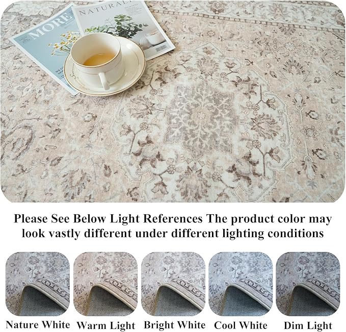 Washable Hallway 3x4 Floor Mats: Farmhouse Non-Slip Kitchen Sink Area Rug Water-Resistant Small Carpet for Living Room Bathroom Thin Soft Doormat Easy-Clean Decorative Rug for Pets Family(3x4,Beige)