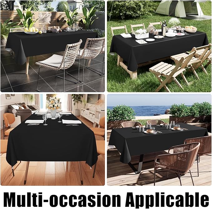 Smiry Rectangle Table Cloth 54x78 Inch, Waterproof Wipeable Vinyl Tablecloths Protector, Oil Spill Proof Plastic Table Cover for Dining, Picnic, Camping, Outdoor, Black