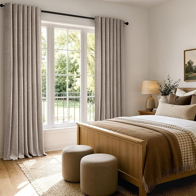 MIULEE 100% Blackout Linen Curtains for Bedroom, Solid Luxury Decor Thermal Insulation Room Darkening Drapes for Living Room Back Tab Rod Pocket 42 x 96 Inches, 2 Panels, Linen
