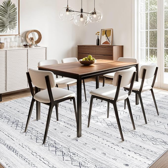 cotiled 6x9 Area Rugs Living Room Rug: Washable Boho Rugs with Non Slip Backing Large Soft Indoor Stain Resistant Carpet for Bedroom Farmhouse Dining Room Lightweight Home Decor Grey