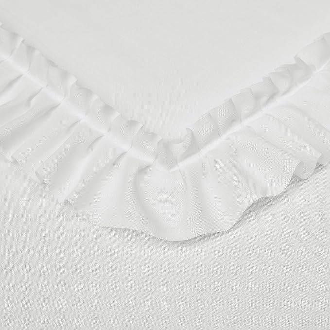 White Ruffled Curtains 84 Inch Length, 2 Panels, W58 x L84 Inch, Linen Textured Farmhouse Scalloped Curtains for Living Room, Rod Pocket Privacy Light Filtering Semi-Sheer Boho Flowy Ruffle Curtain