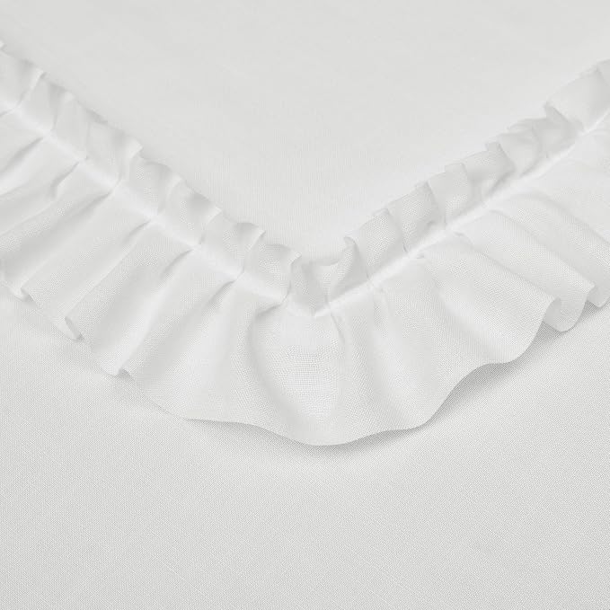 White Ruffle Curtains 84 Inches Long, 2 Panels, W47 x L84 Inch, Linen Textured Farmhouse Scalloped Curtains for Living Room, Rod Pocket Privacy Light Filtering Semi-Sheer Boho Flowy Window Curtain