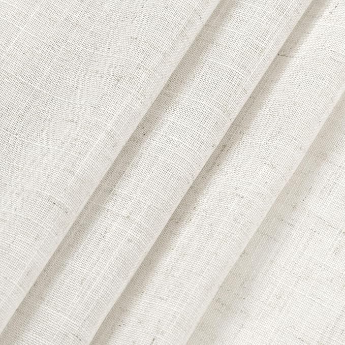 Beige White Curtains 63 Inches Long 2 Panel Sets for Living Room Bedroom Light Filtering Linen Drapes for Kitchen Windows Rod Pocket Back Tab Short See Through Curtain Home Decor 52x63