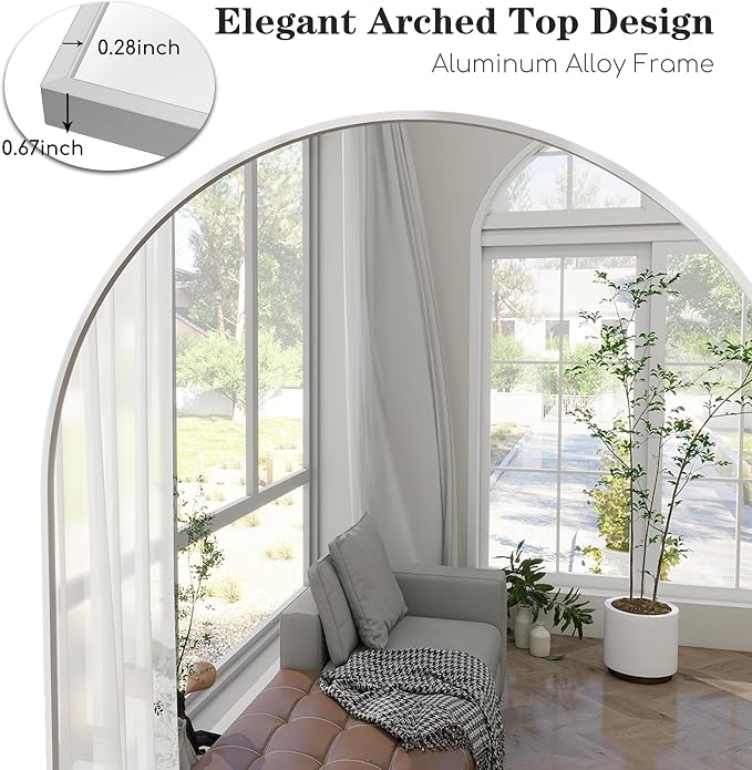 Prywot Arched Full Length Mirror, 76" x 34" Floor Mirror Wall Hanging or Leaning Arched-Top Full Body Mirror with Stand for Bedroom, Dressing Room, White